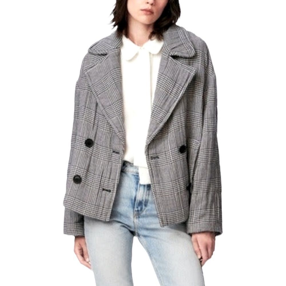 ZARA Checkered Double Breasted Quilted Oversized Short Coat